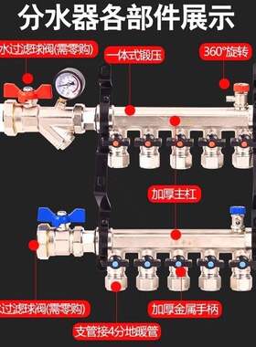 上日-丰海大流量地暖分水器全铜一体分水器地热地暖管全套设备