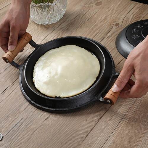 老式煎饼锅铸铁鏊子无涂层加厚杂粮饼折锅烙饼锅加深烙糕摊黄子锅 - 图1