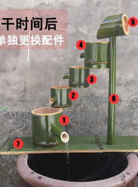 创意竹子流水器鱼缸石槽招财循环水鱼池造景装饰竹筒流水过滤摆件