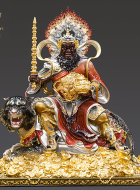 台湾贴金纯铜五路财神爷武财神赵公明元帅骑虎神像铜像招财摆件