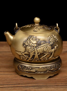 纯黄铜茶壶大容量茶壶 中式过滤泡茶壶 大号家用单壶功夫茶具套装