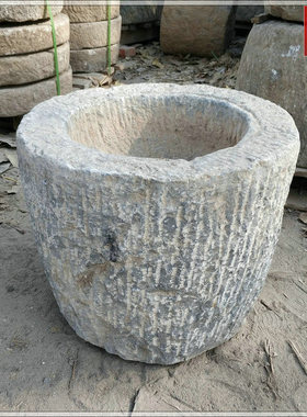 复古怀旧手工曲阳石雕石臼 打麻餈粑花草盆用老石臼 圆雕工艺