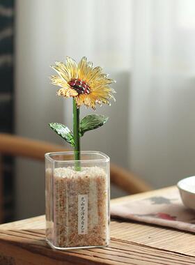 淄博琉璃向日葵仿真花摆件家居桌面装饰玻璃插花假花束礼物高级感