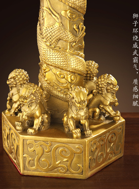 铜华表摆件纯黄铜华表柱中华龙图腾柱办公室行业标杆装饰工艺品