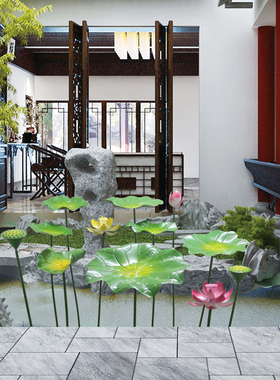 现代仿真铁艺荷花荷叶水池水景摆件不锈钢莲花庭院户外园林装饰