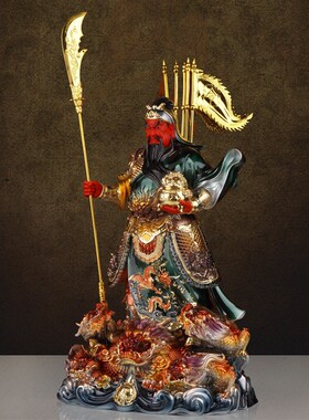 武财神关公像九龙聚宝盆提刀关二爷像关羽财神爷家用供奉树脂摆件