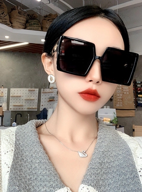 韩版ins潮2021网红大方框偏光墨镜女方形大框大脸眼镜显瘦太阳镜