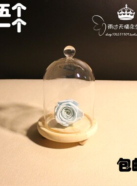 永生花DIY材料包玻璃罩空罩制作永生花玻璃摆件带七彩灯暖白包邮