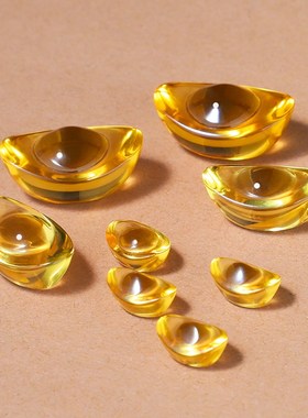 水晶元宝摆件大小金元宝黄水晶元宝乔迁开业送礼招财聚财黄铜米缸