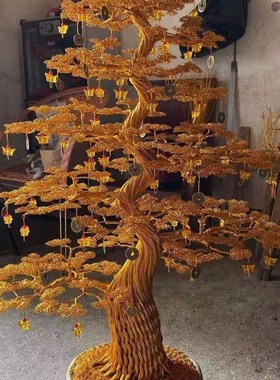 手工编织摇钱树招财树迎客松美食节乔迁开业送礼工艺品发财树摆件
