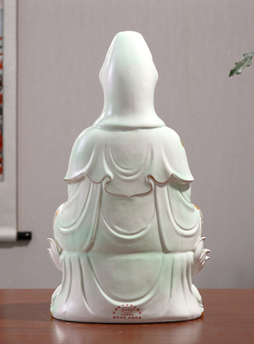 陶瓷观音菩萨佛像南海观世音菩萨神像家用白玉坐莲观音工艺品摆件