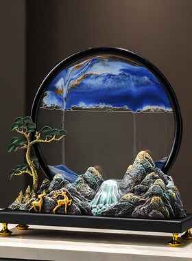 办公室流水生财假山流沙画摆件高端新中式客厅玄关装饰品乔迁礼物