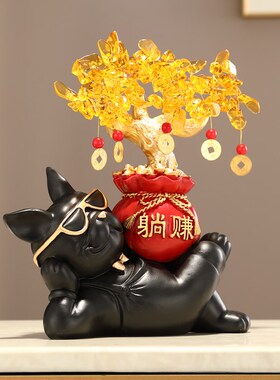 发财树招财狗开业客厅高级感店铺装饰入户门玄关钥匙收纳摆件礼品