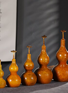 黄铜葫芦摆件家居玄关装饰品工艺品办公室高档新中式摆设开盖空心
