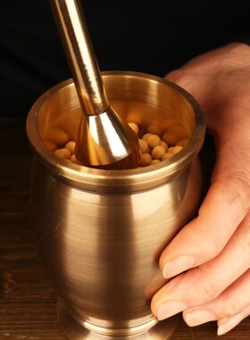 老式中药纯铜捣药罐杵子药盅擂钵臼缸研钵石臼铜盅捣碎器中医复古