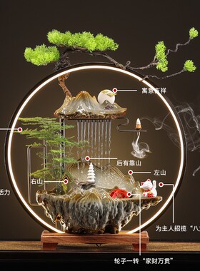 新中式流水生财摆件家居客厅循环水风水轮招财猫新家乔迁开业礼物
