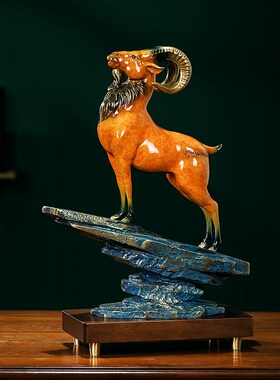 领头羊黄铜羊摆件高端新中式客厅办公室羊装饰工艺品公司乔迁礼物