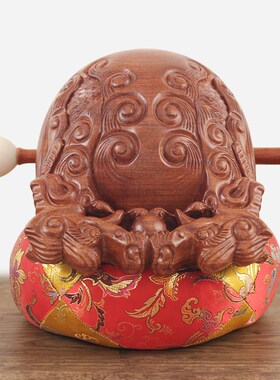 中式桂柚木雕刻龙雕木鱼家用佛堂打击乐器桌面摆放摆件