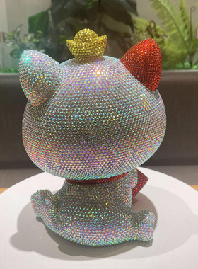 手工贴钻招财猫收纳盒储物箱摆件托盘客厅家居玄关装饰品生日礼物