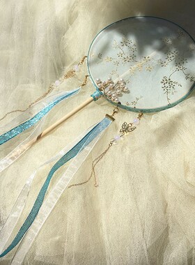 团扇古典中国风长柄圆形宫扇古装汉服跳舞蹈拍摄道具团扇子红色