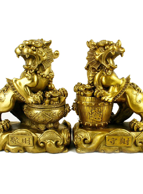 古城 纯铜貔貅一对摆件办公室柜台摆设家用饰品