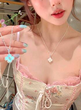 法式双面可戴锆石花朵吊坠项链女气质轻奢精致小众设计感锁骨链