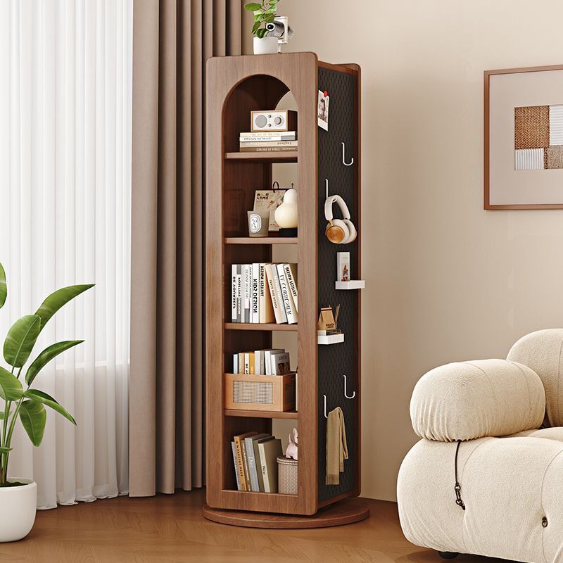 Rotating solid wood bookcase bookshelf with full-length mirror floor-standing full-length mirror bookcase with perforated board sandwich storage rack bookshelf