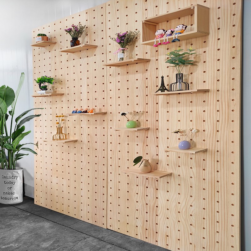 Solid wood hole board screen partition living room decoration company office mobile folding floor-standing entrance hall customization