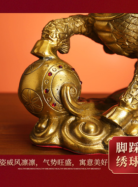 纯铜戏珠麒麟摆件公母一对送子麒麟客厅家居家摆设玄关吉祥工艺品