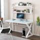 Tempered glass computer desk home desktop desk bookshelf integrated study table small apartment office desk writing desk