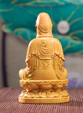 黄杨木坐莲净瓶兰花指观音菩萨佛像客厅车载摆件工艺品