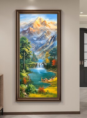 聚宝盆山水玄关装饰画入户正对门轻奢高级感客厅大气走廊过道挂画