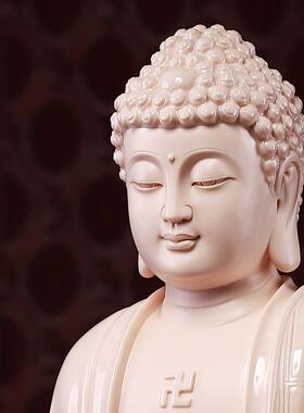 陶瓷佛像供奉摆件 戴玉堂释迦牟尼如来佛 中式风格白瓷药师佛