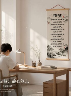 惜时励志挂画中式客厅玄关背景墙装饰挂图书房办公室书法卷轴字画