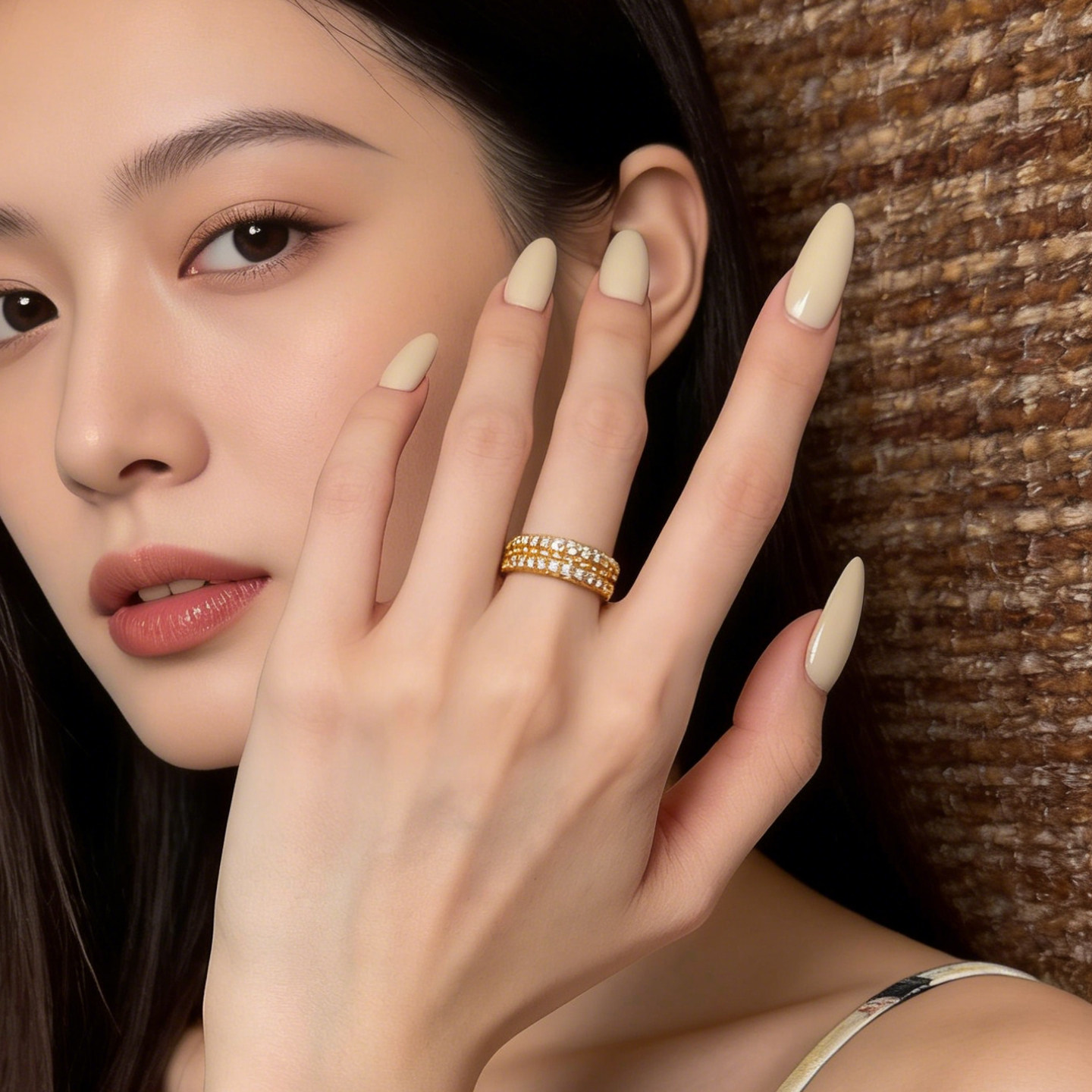 Queyunlai ancient gold dot diamond 999 solid gold ring women's T rainbow full diamond ring luxury shiny light luxury gift