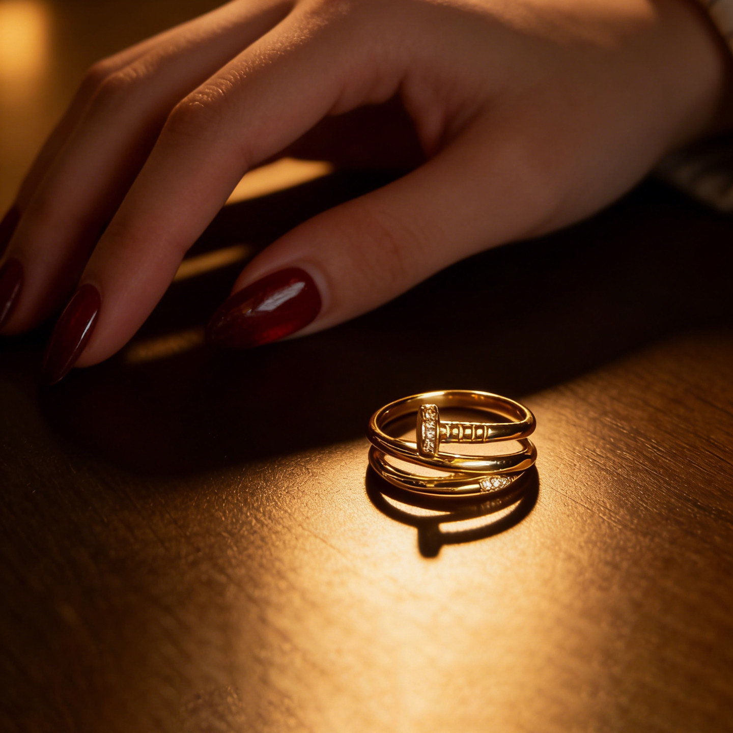 Queyunlai 5D dot diamond gold ring 999 pure gold three-circle nail ring with personalized fashion design for girlfriend