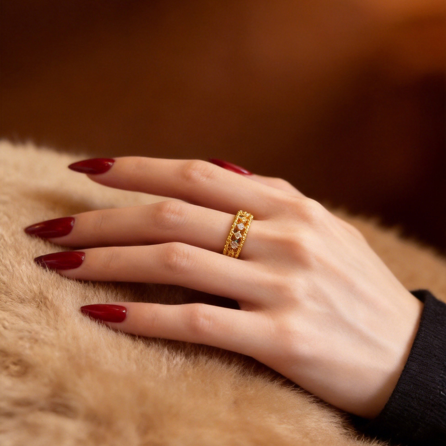 Queyunlai Gold Dot Diamond Brilliant Galaxy Ring Pure Gold 999 Fashion Simple Women's Ring as a Gift for Your Girlfriend