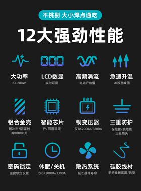 白光高频无铅焊台大功率电烙铁工业级可调恒温锡焊接台数显200W