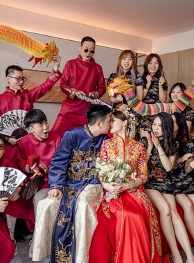 接亲道具结婚龙头堵门结婚游戏道具创意剪纸结婚布置用品舞龙狮子
