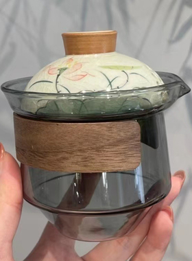 惊蛰 仿古灰茶具 釉下手绘荷花快客杯手抓壶 冰裂茶杯茶叶罐 旅行