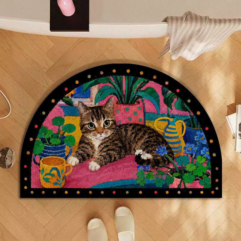 Bathroom floor mat 2026 new cute cartoon kitten diatom mud water-absorbent anti-slip special bathroom door mat