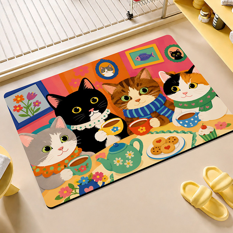 Bathroom floor mat cute cat cartoon diatom mud absorbent foot mat quick-drying non-slip bathroom bathroom bathing special