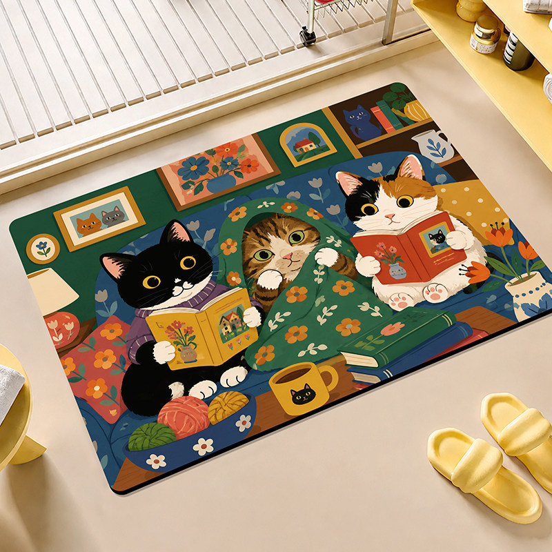 Bathroom floor mat cute cat cartoon diatom mud absorbent foot mat quick-drying non-slip bathroom bathroom bathing special
