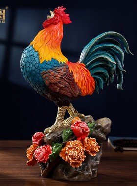 招财进宝黄铜公鸡摆件十二生肖