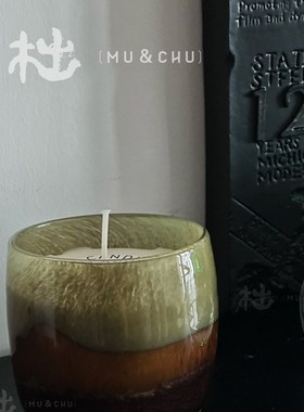 木出南洋复古Di@r软装绿色琥珀色蜡烛台香薰摆件样板间轻奢文艺