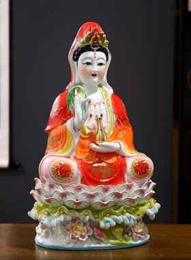 新款高档南海坐莲观音佛像家用供奉玉瓷观世音菩萨客厅家居瓷摆件