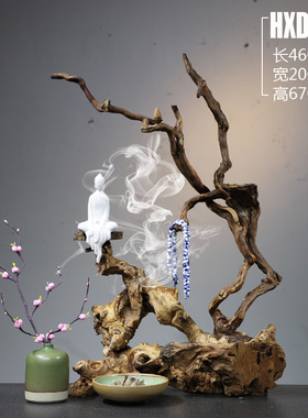 新中式天然风化木 禅意陶瓷摆件 实木家居客厅电视柜博古架装饰品