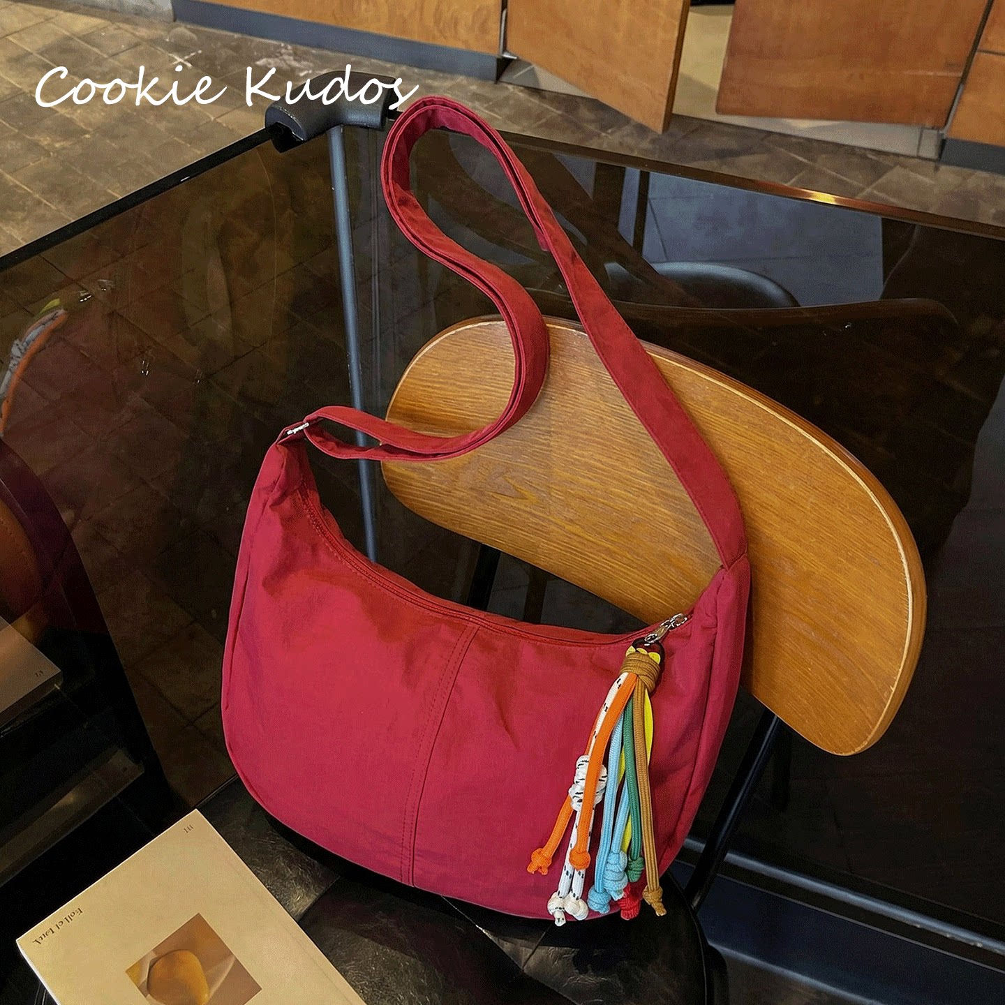 CookieKudos red nylon dumpling bag