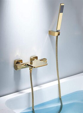 金色花洒套装淋浴缸挂墙式洗澡黑色瀑布式入墙全铜水龙头洗澡喷头