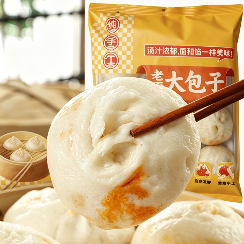 麦思达老面大包子鲜肉香辣粉丝包豆沙包香菇青菜包80g*10个